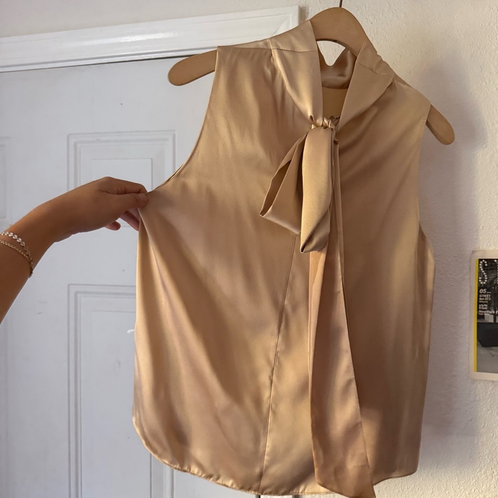 Sleeveless Satin Mock-Neck Blouse — Cream - Picture 3 of 7